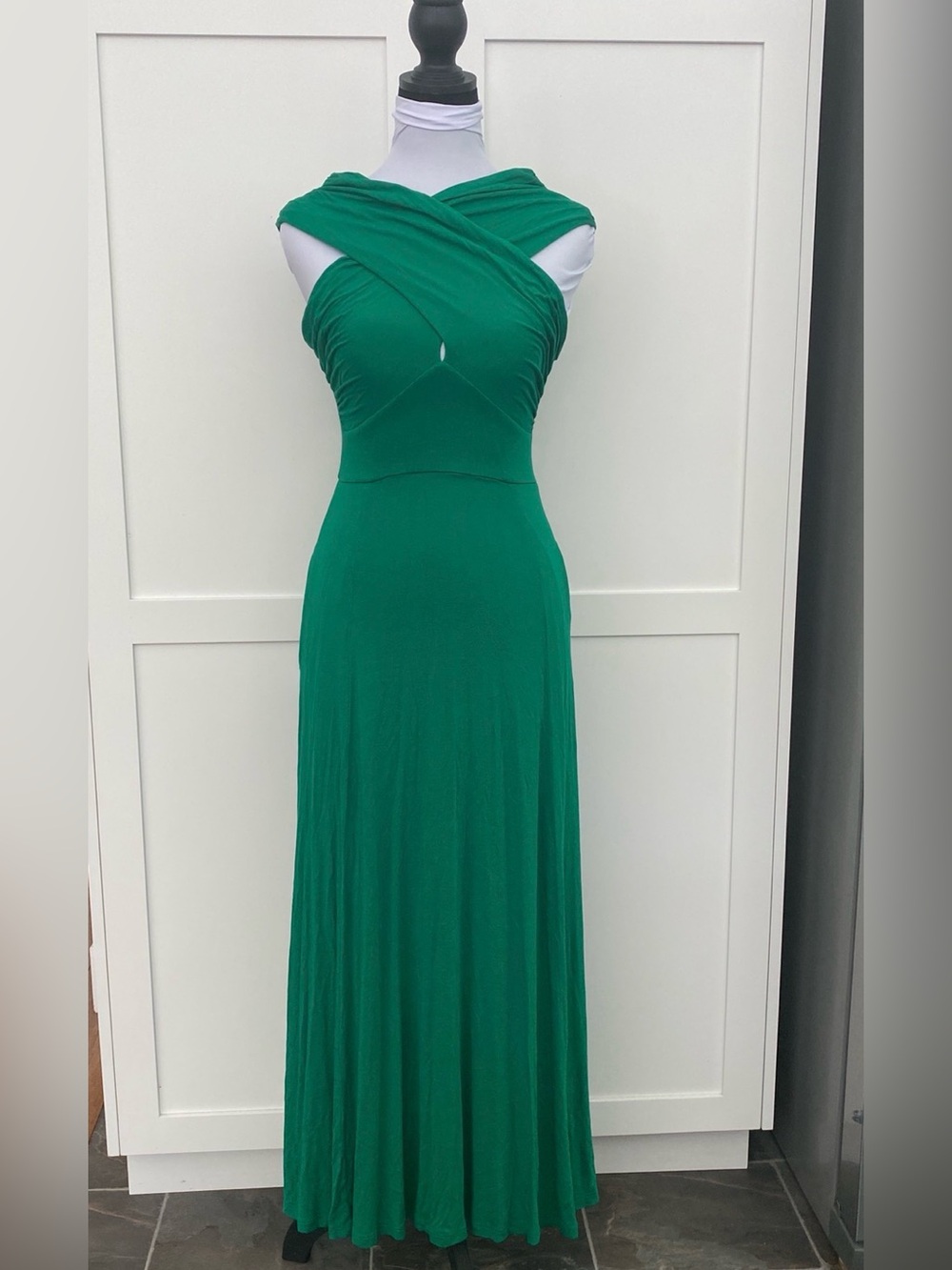 Boden Bardot Kelly Green Crisscross Twist Front Jersey Maxi Dress Viscose Size 4
